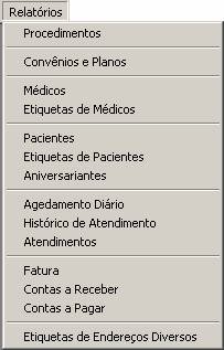 Menu relatórios