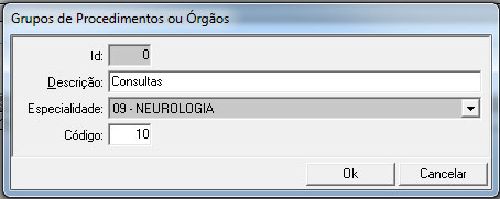 Cadastro de Procedimentos ou Órgãos