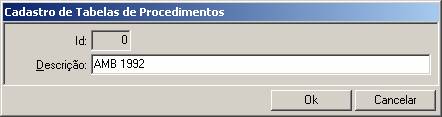 Cadastro de Tabelas de Procedimentos